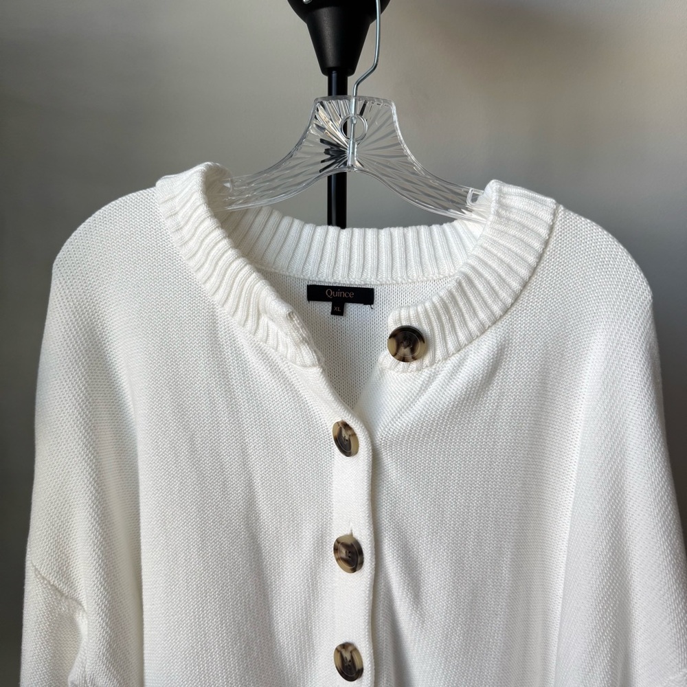Quince 100% Organic Cotton Cropped Cardigan Ivory XL - Picture 3 of 8